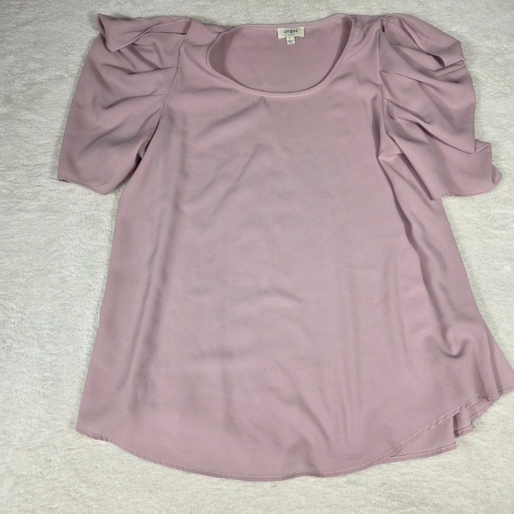 Umgee Blouse Womens Large Mauve Pink Puff Sleeve Textured Cold Shoulder Top